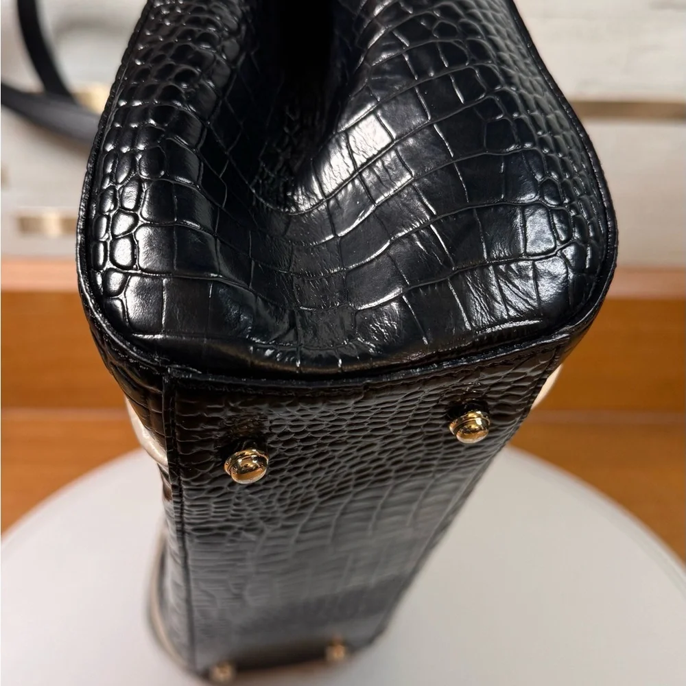 Brahmin Alice Satchel Black Carlisle Snake Embossed Leather Purse Small